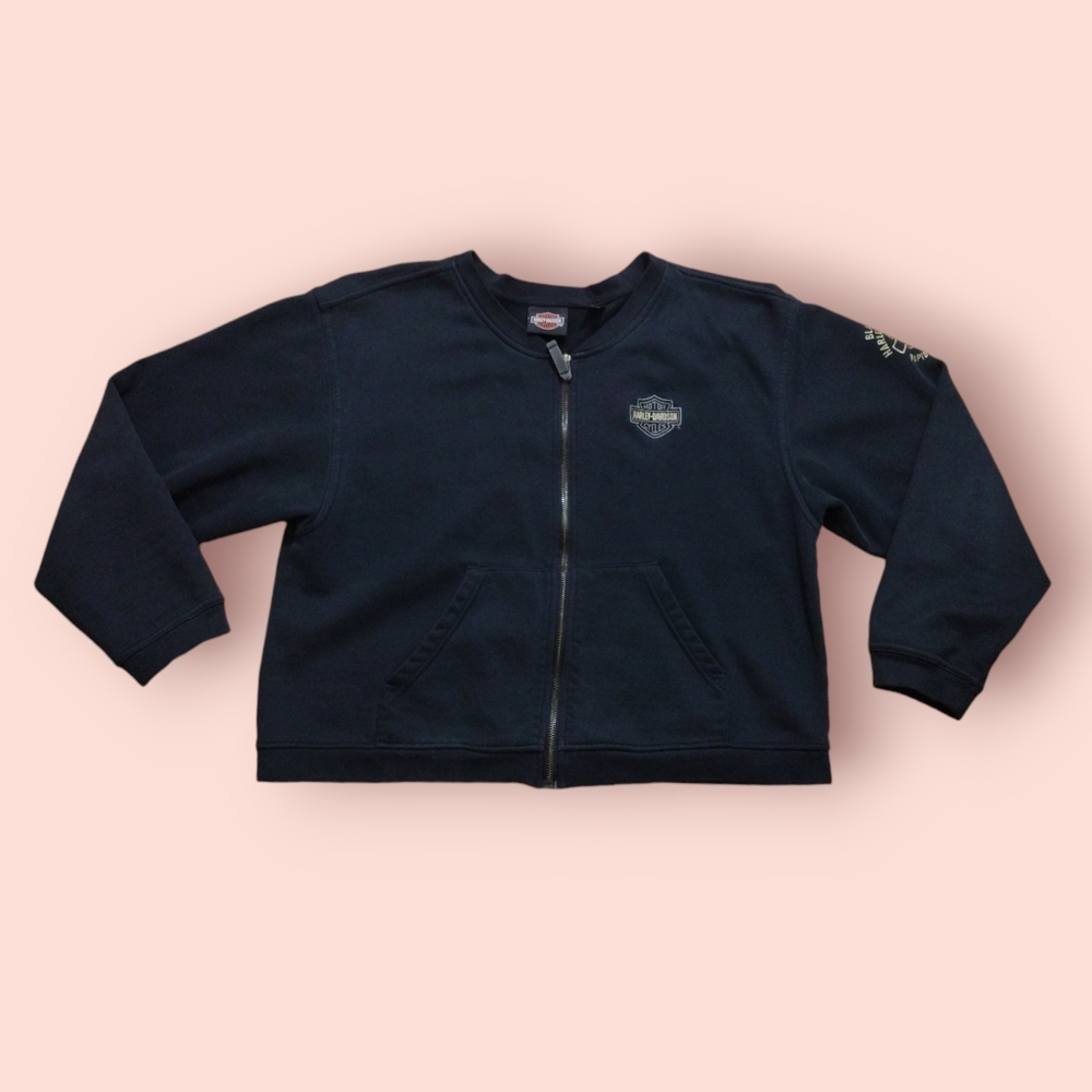 HARLEY DAVIDSON Bomber Jacket Black Pockets Zipper